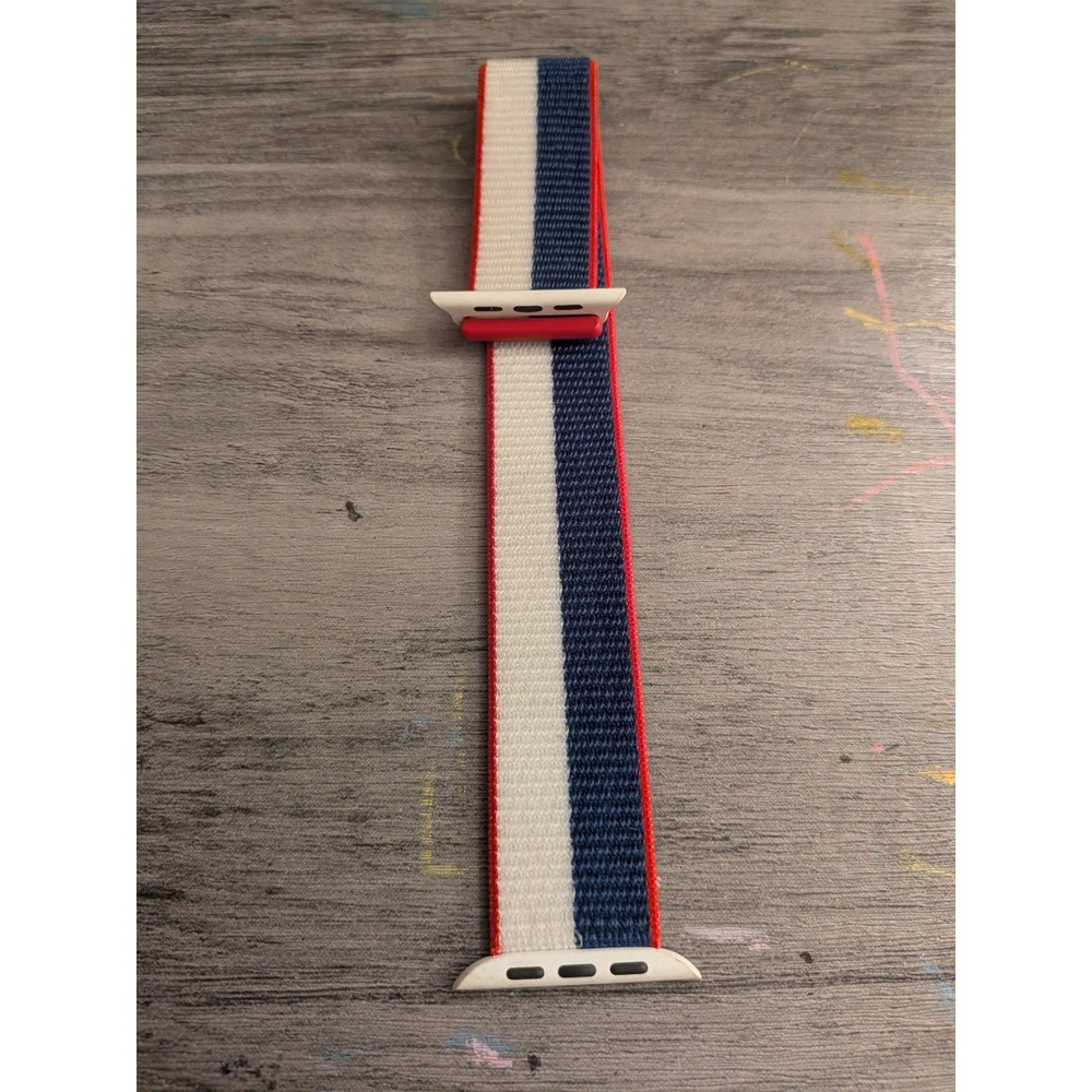 Apple Watch Sport Loop Band Red White Blue Striped Nylon Hook and Loop Strap
